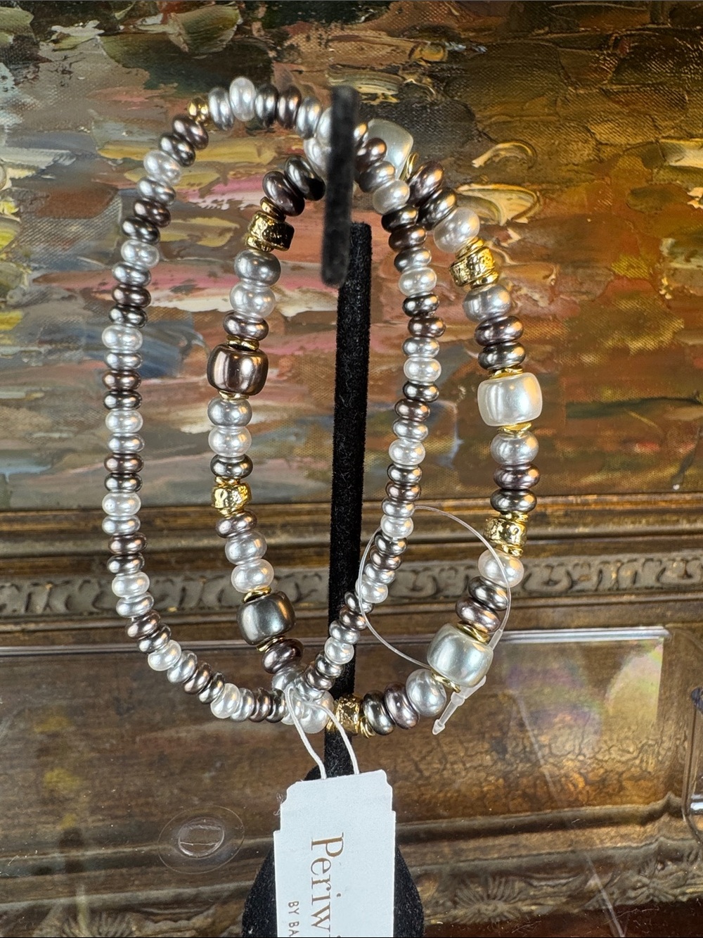 0820-Periwinkle by... Beaded Stretch Bracelet Set - Silver, Gold, Gray
